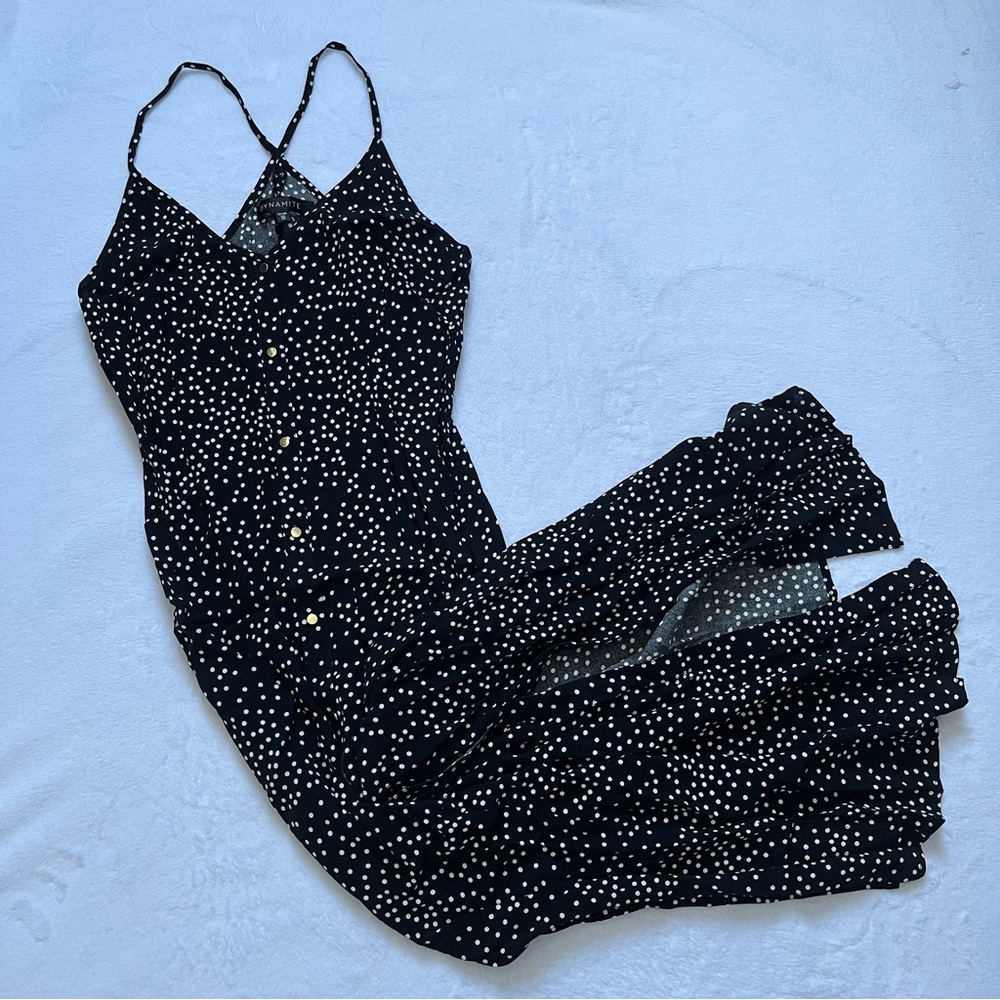 Dynamite black and white polka dot flowy maxi dress
